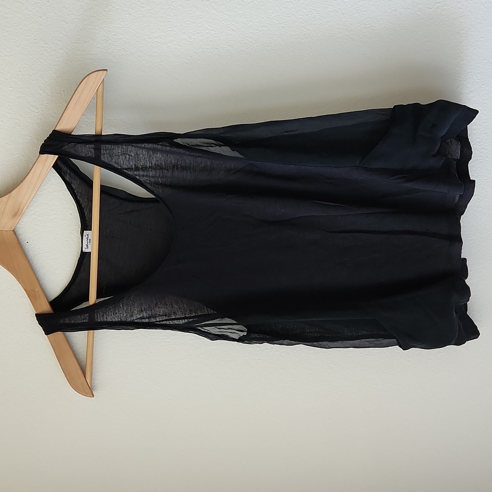 Splendid black SILK tank top Sz L racerback delicate lightweight semi sheer